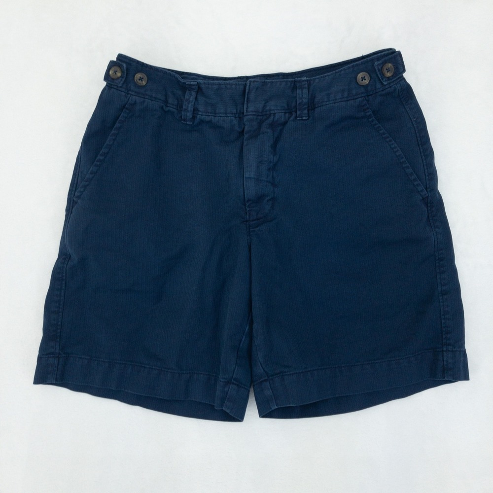 Free People Shorts Womens 4 Navy Blue Cotton Button Side Tab Chino Herringbone